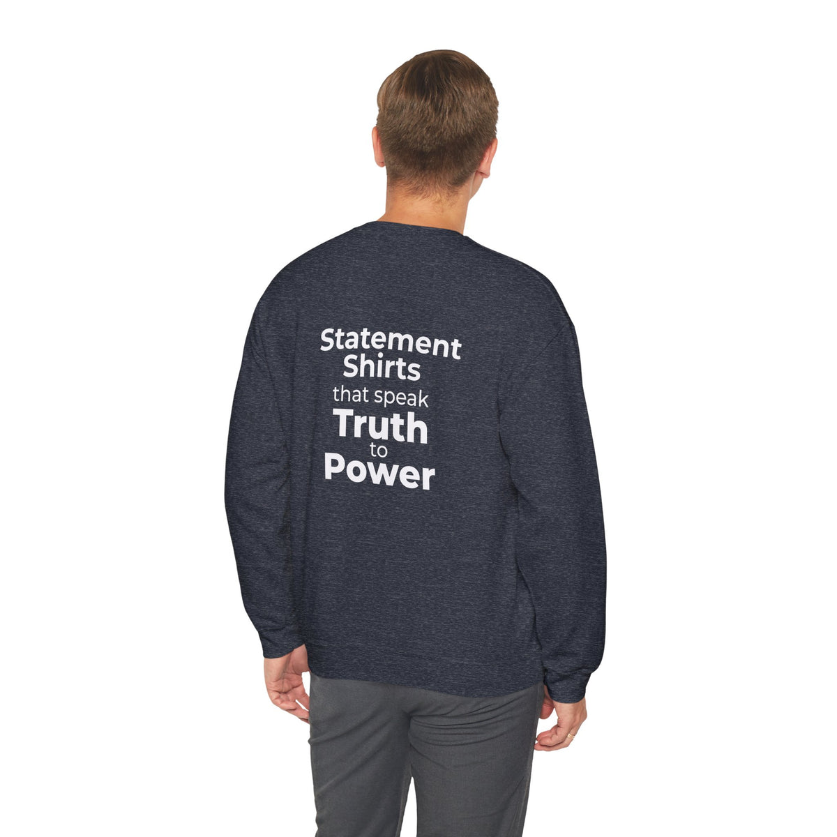 Truth to Power Crewneck Sweatshirt – Speak Truth Statement – Heather Sport Dark Navy