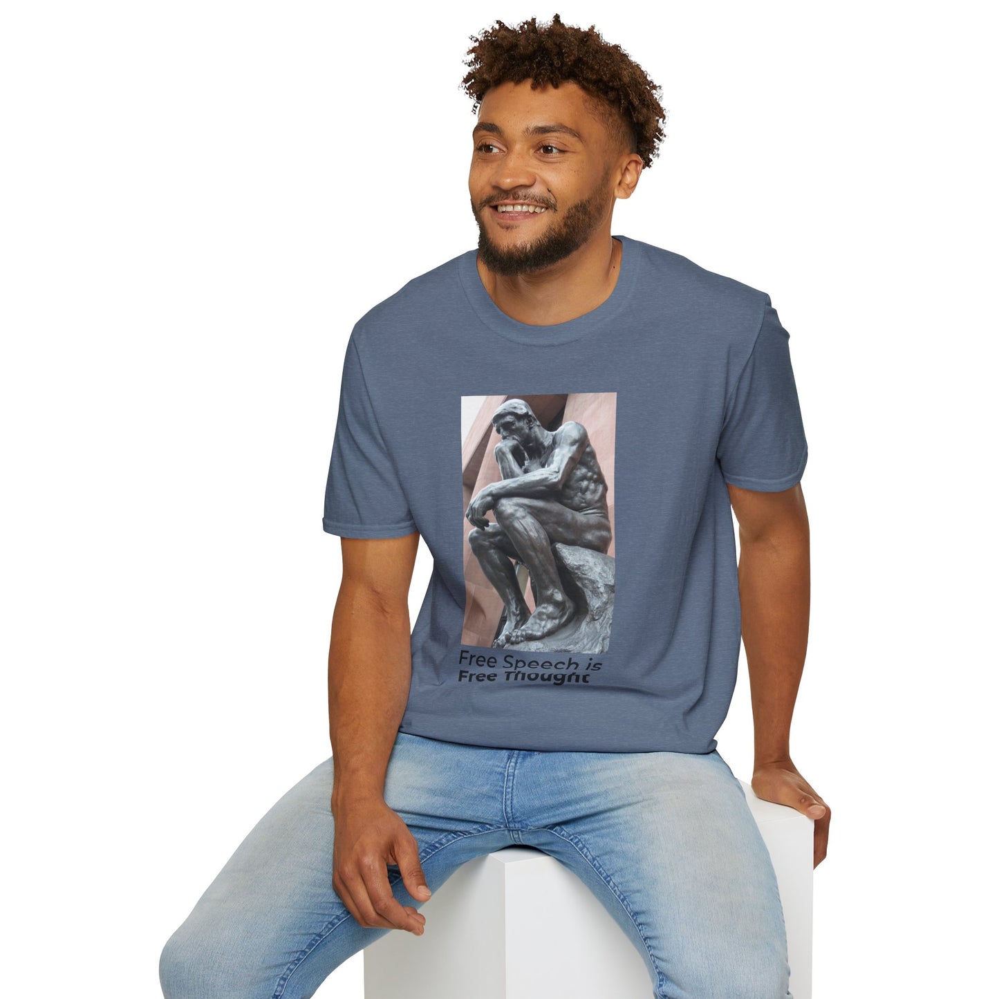 Thinker Statement T-Shirt II – Free Speech Is Free Thought in Heather Indigo
