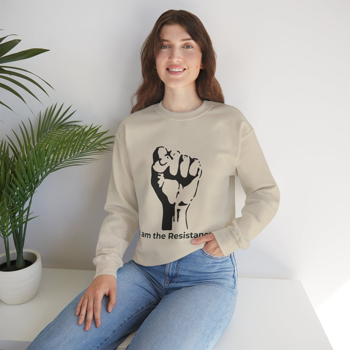 I Am the Resistance Crewneck Sweatshirt – This Stops When Enough of Us Say NO – Sand