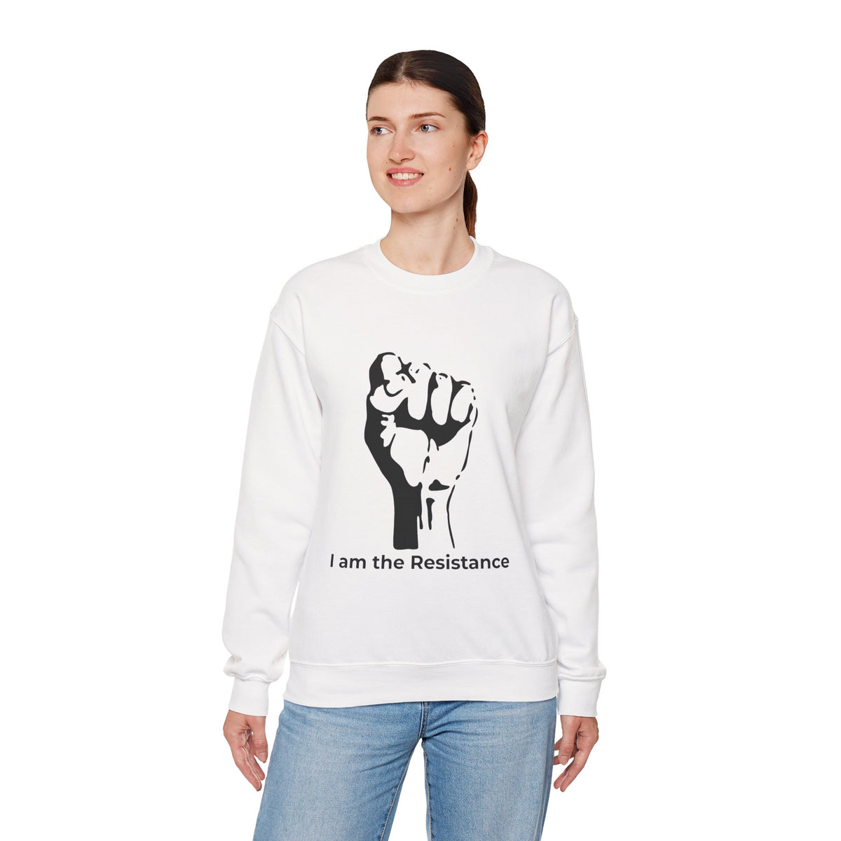 I Am the Resistance Crewneck Sweatshirt – This Stops When Enough of Us Say NO – White