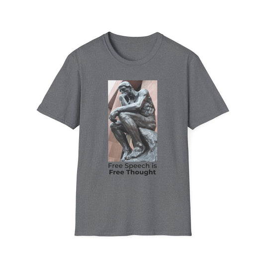 Thinker Statement T-Shirt II – Free Speech Is Free Thought in Graphite Heather