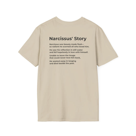 An Ugly American & Modern-Day Narcissus T-Shirt – Two-Sided Political Satire Tee – Sand