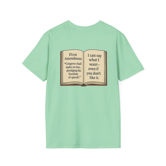 Flipping Off Tyranny: The First Amendment Speaks — Two-Sided MINT GREEN Statement Tee