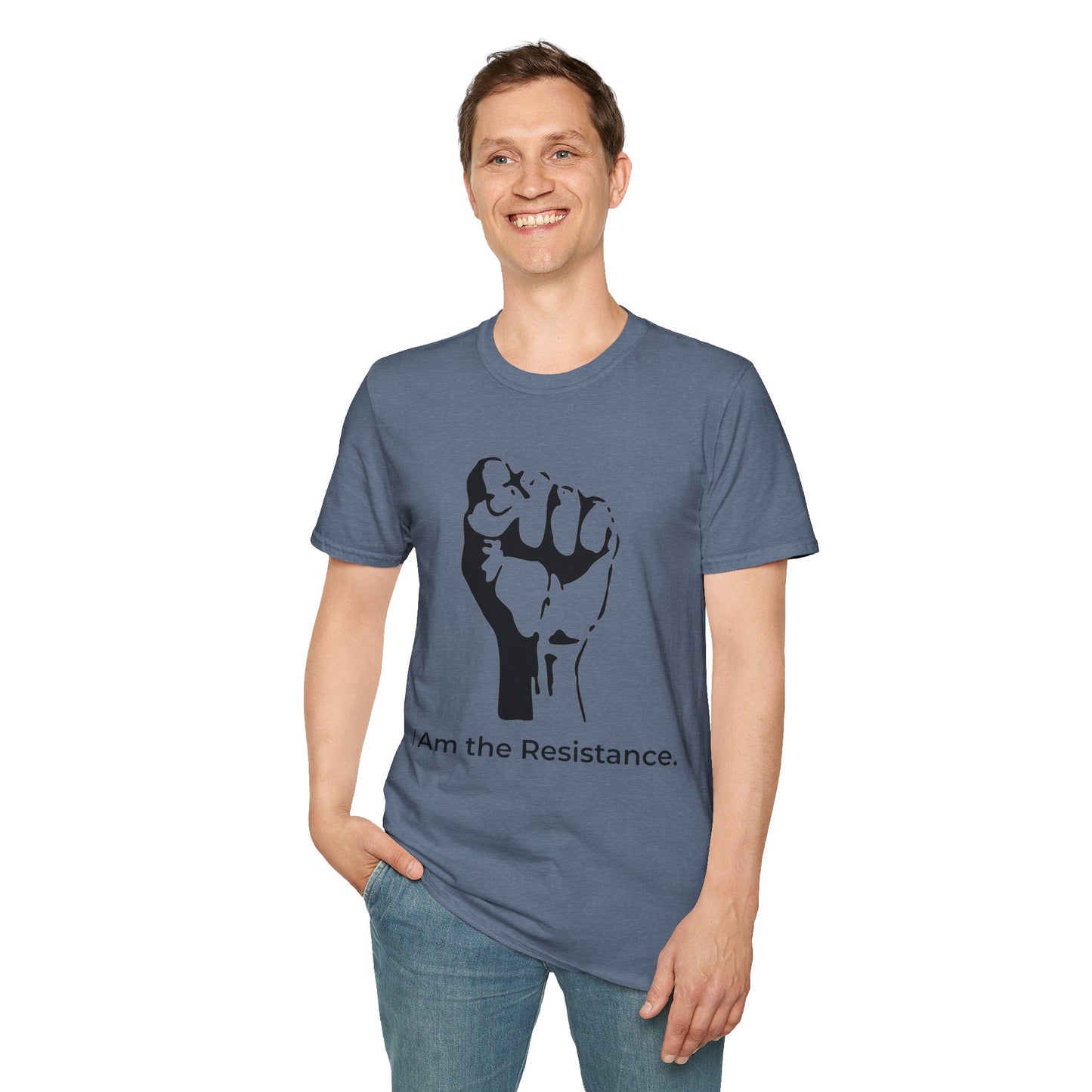 I Am the Resistance – Raised Fist Civic Courage T-Shirt (Heather Indigo)