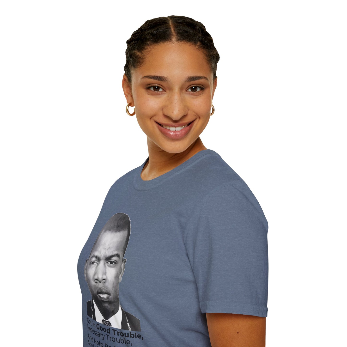 John Lewis Get in Good Trouble Portrait Shirt – Civil Rights Quote Tee – Heather Indigo