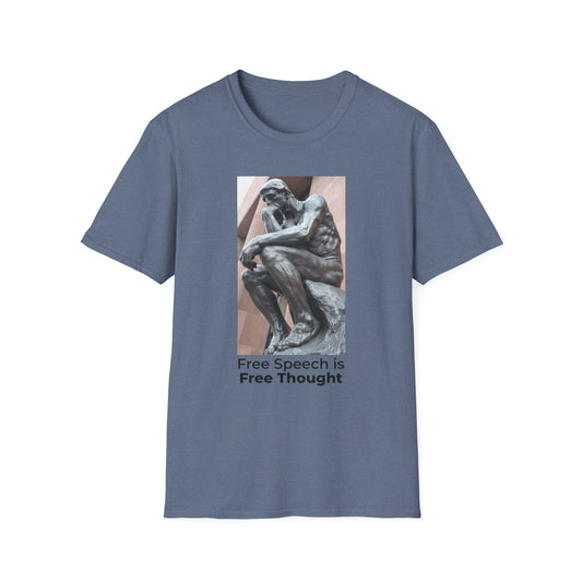 Thinker Statement T-Shirt II – Free Speech Is Free Thought in Heather Indigo