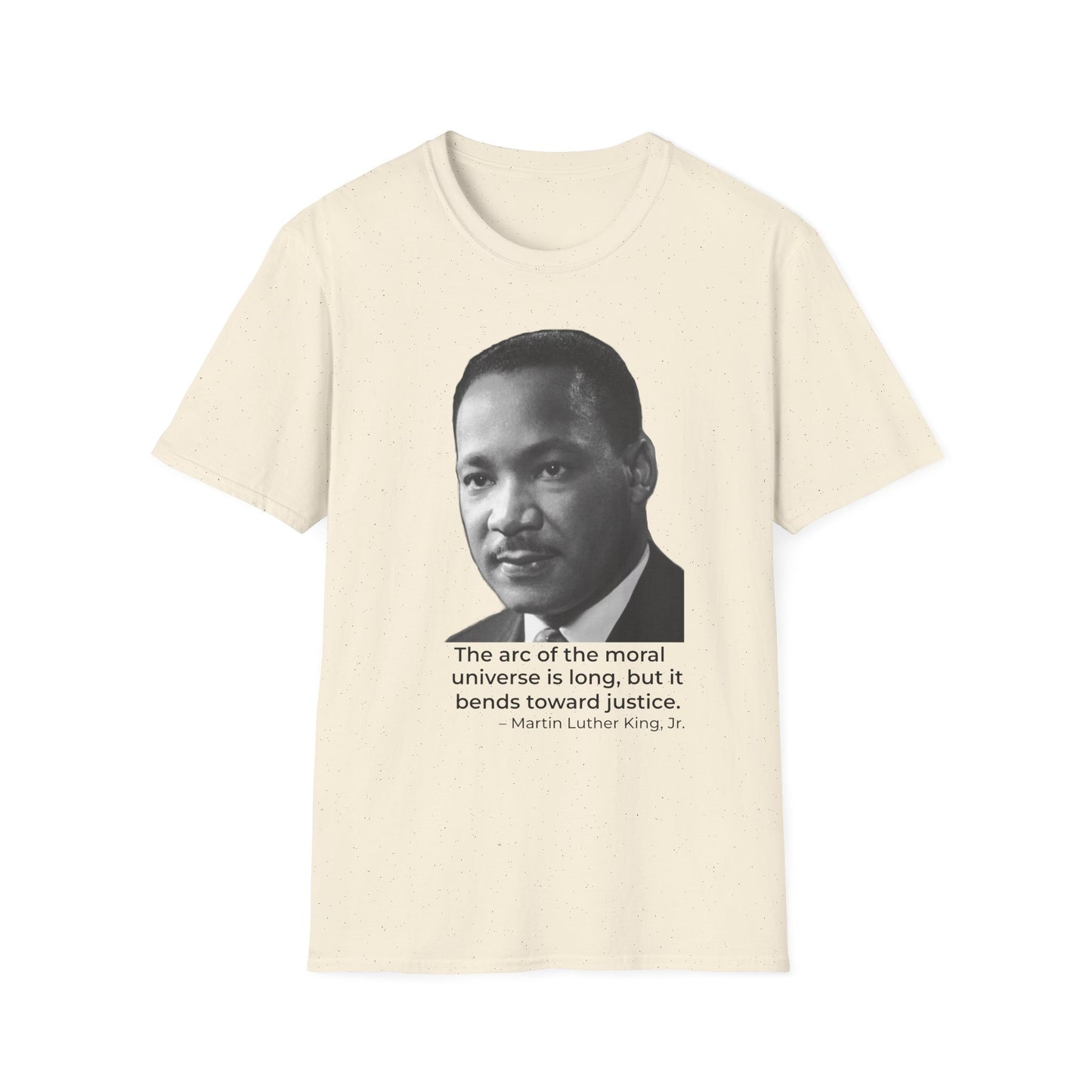 Martin Luther King Jr. Moral Arc Quote Tee – Justice Portrait Shirt (Natural)