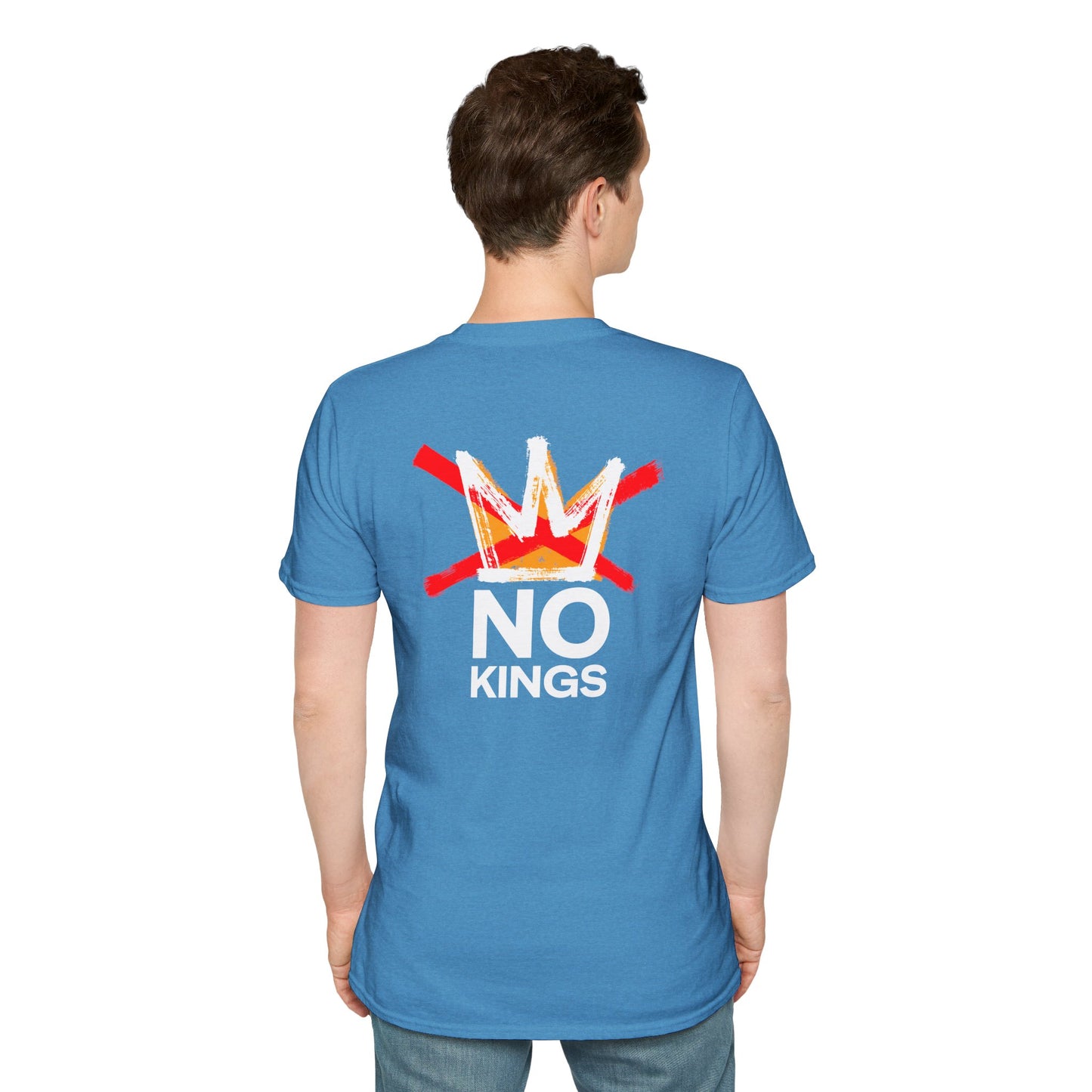 Flipping Off Tyranny: No Kings in America – Two-Sided Statement Tee – Heather Sapphire Blue Edition