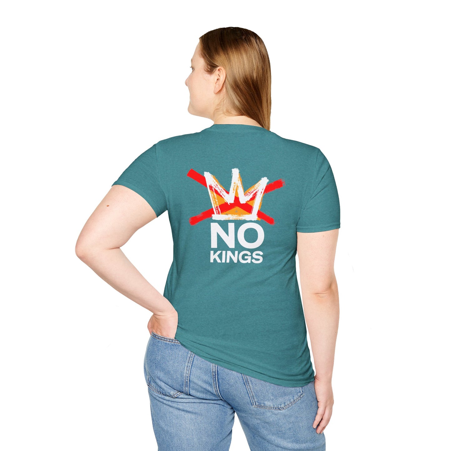 Flipping Off Tyranny: No Kings in America — Two-Sided GALAPAGOS BLUE Statement Tee