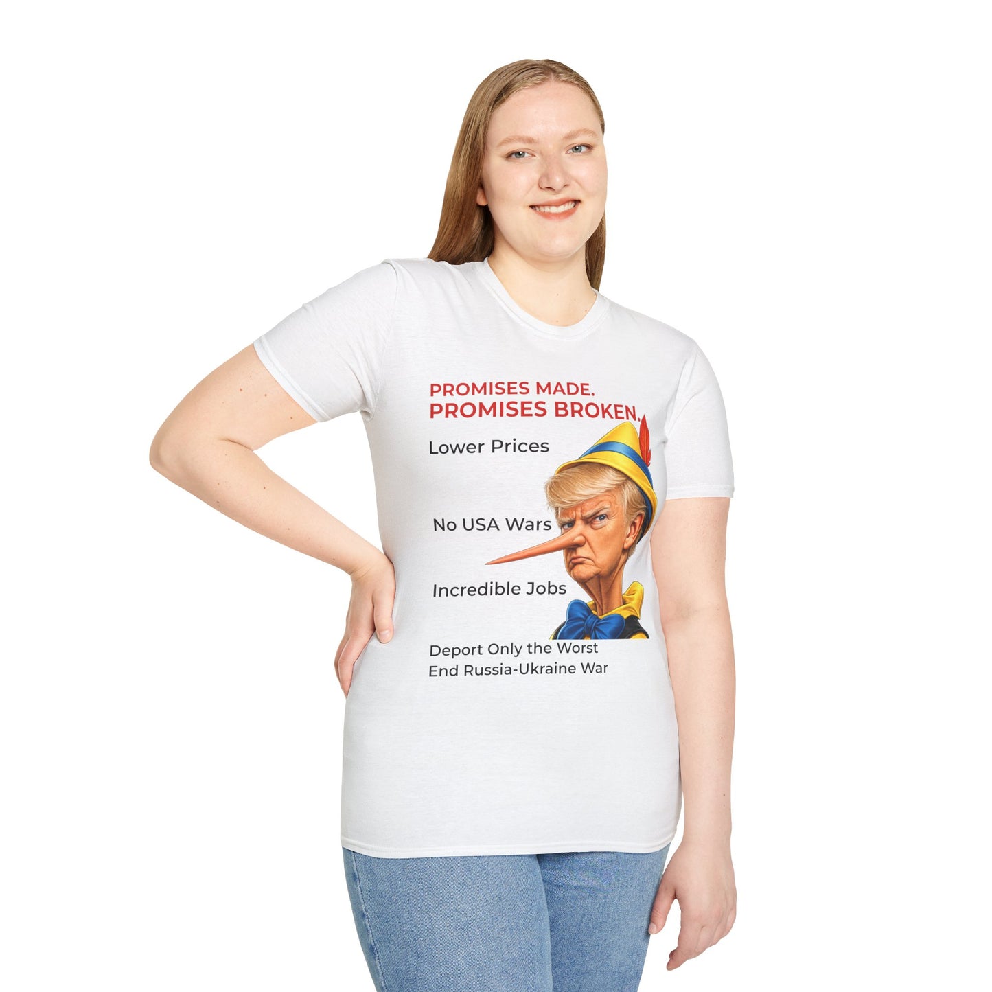 Trump Pinocchio T-Shirt – Promises Made Promises Broken Protest Tee