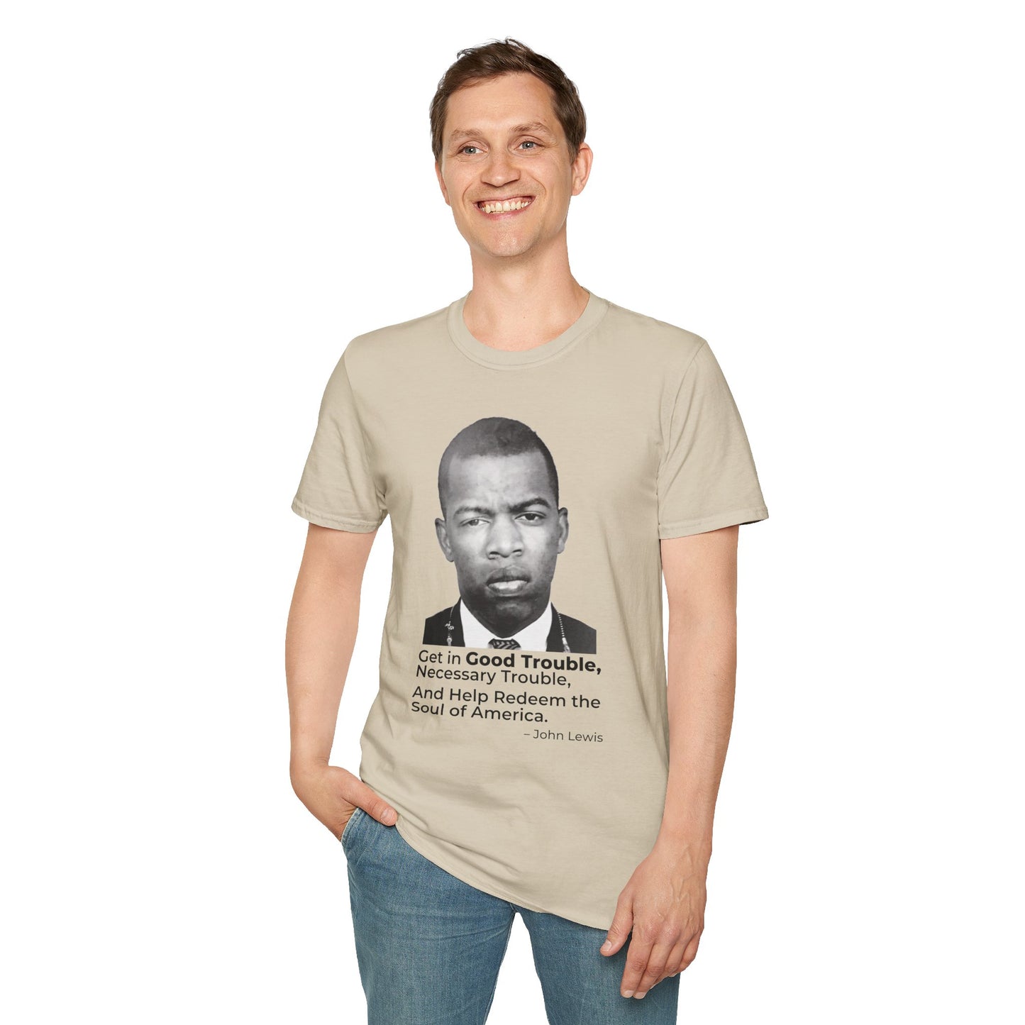 John Lewis Get in Good Trouble Portrait Shirt – Civil Rights Quote Tee – Sand