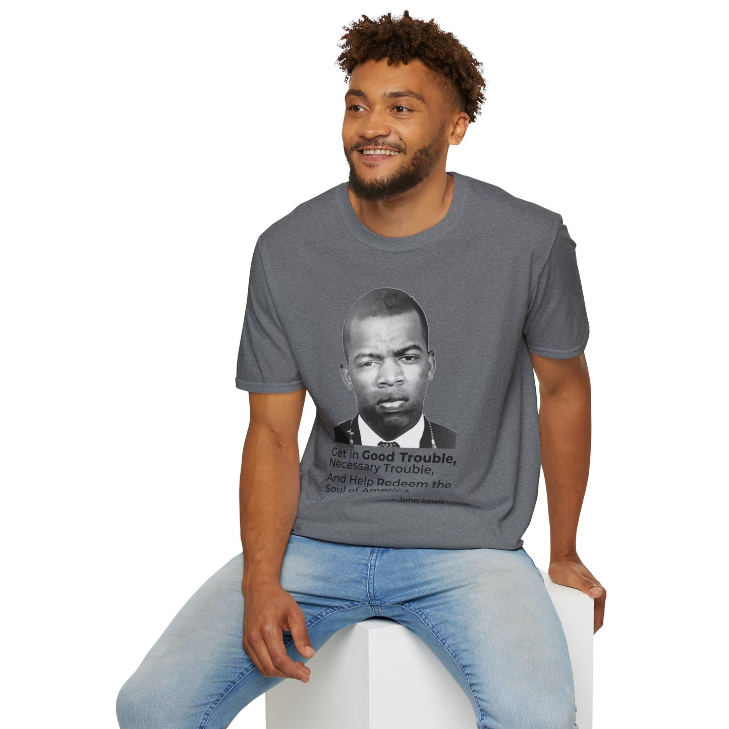 John Lewis Get in Good Trouble Portrait Shirt – Civil Rights Quote Tee – Graphite Heather