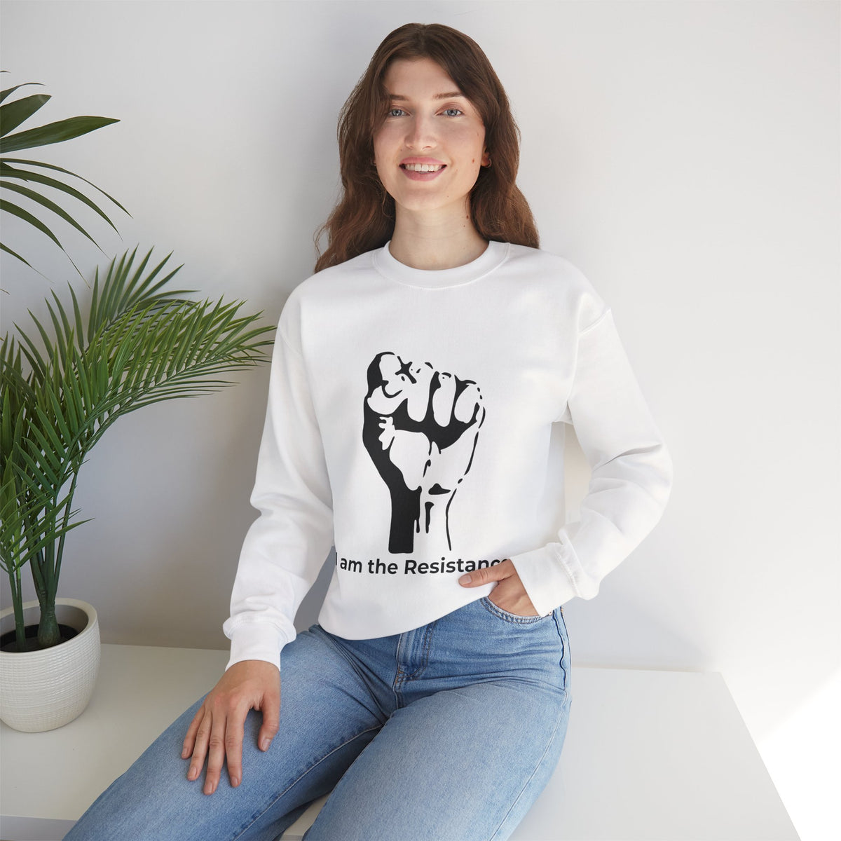 I Am the Resistance Crewneck Sweatshirt – This Stops When Enough of Us Say NO – White