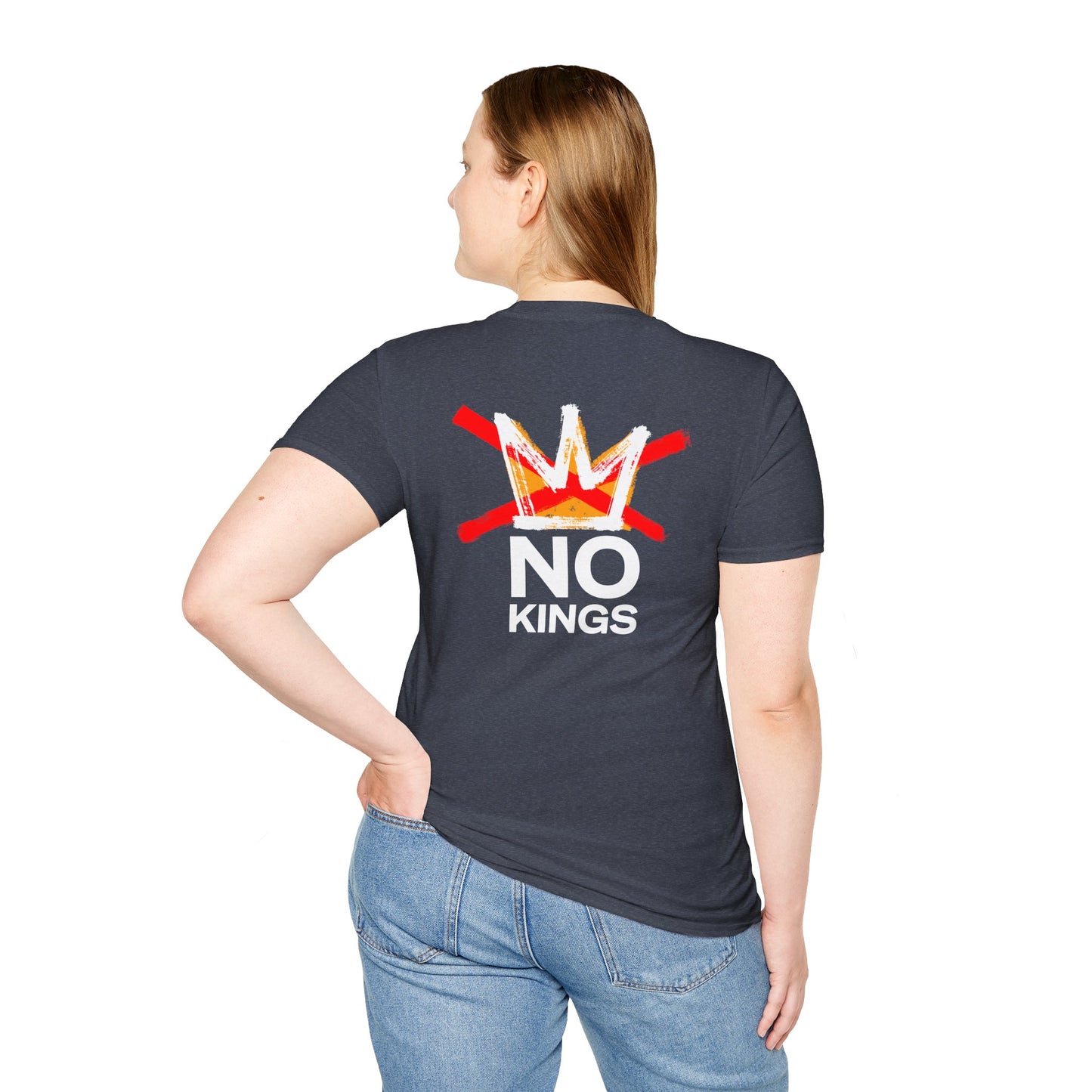 No Kings Protest Shirt – Resist Fascism Anti-Authoritarian Tee – Heather Navy