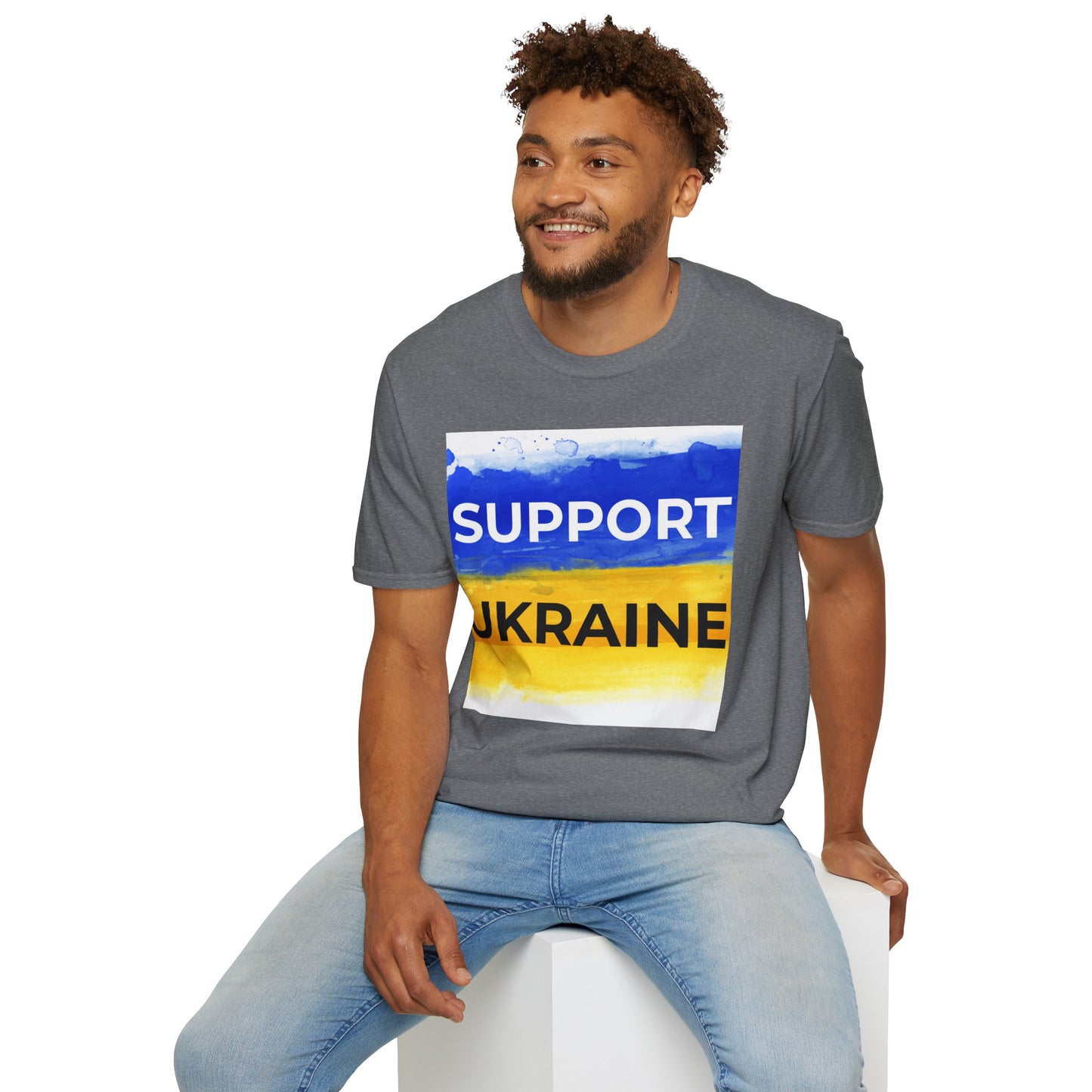 Support Ukraine T-Shirt – Ukrainian Flag Solidarity Tee – Graphite Heather