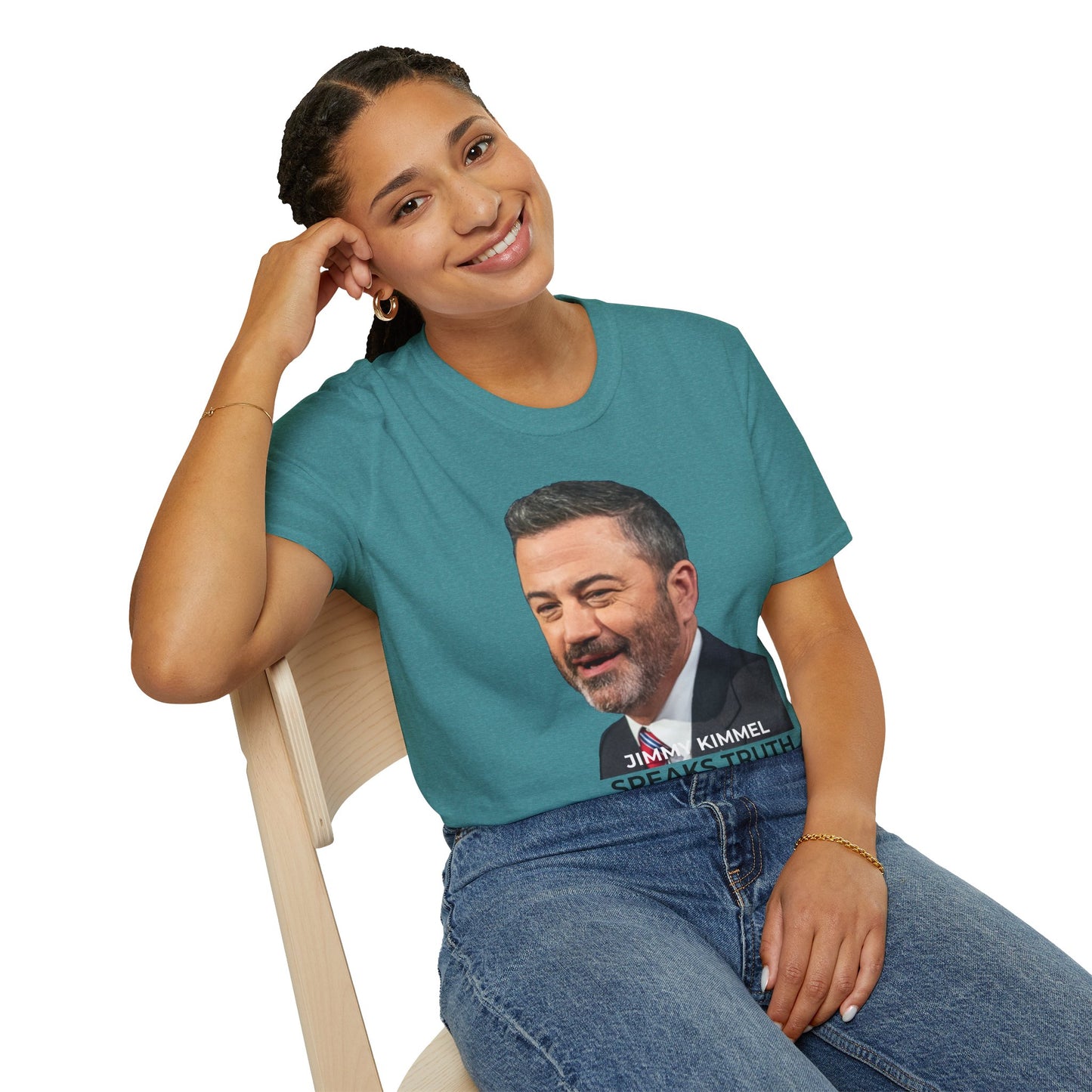 Comedy Is Not a Crime – Silencing It Is – Jimmy Kimmel Tee – Heather Galapagos Blue
