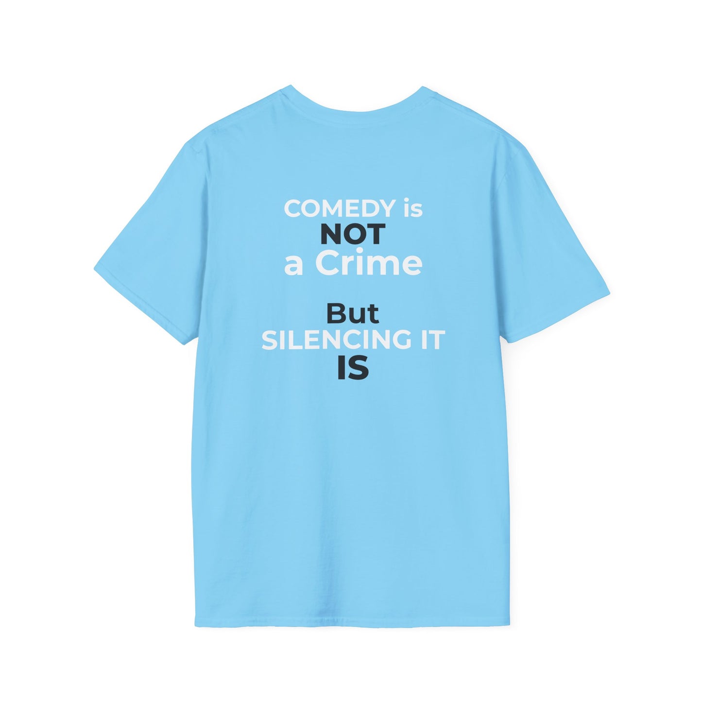 Stephen Colbert Shirt – Comedy Is Not a Crime Political T-Shirt — Sky Blue