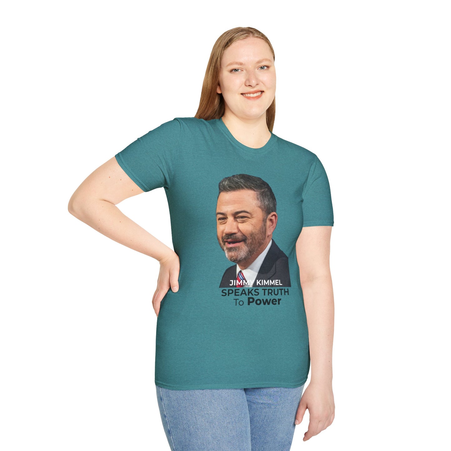 Comedy Is Not a Crime – Silencing It Is – Jimmy Kimmel Tee – Heather Galapagos Blue