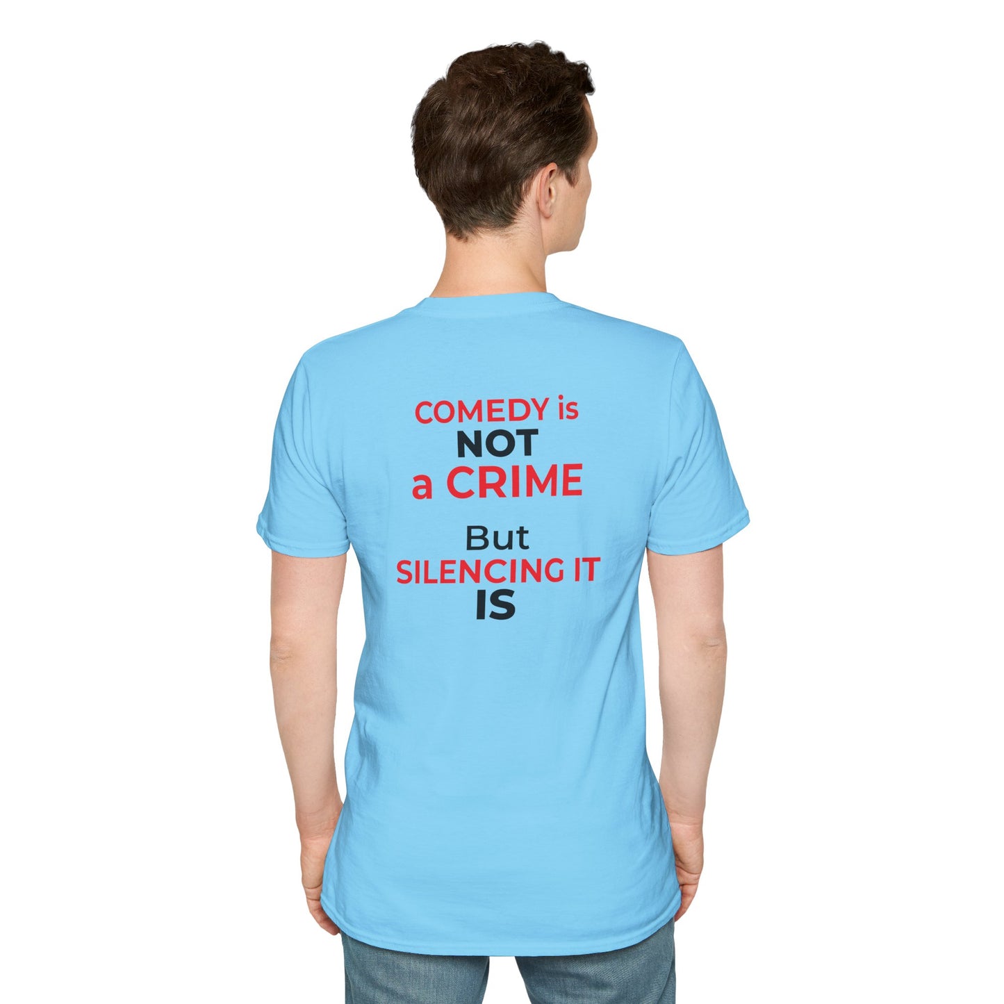 Comedy Is Not a Crime – Silencing It Is – Jimmy Kimmel Tee – Sky Blue