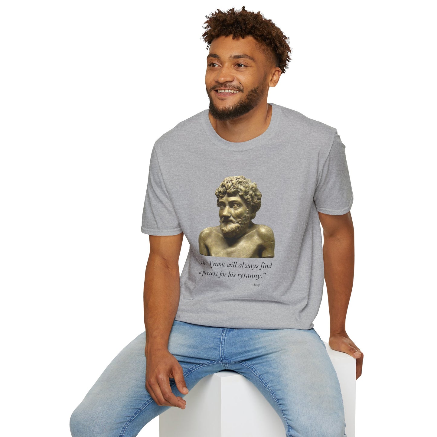 Tyranny Quote T-Shirt – “The Tyrant Will Always Find a Pretext for His Tyranny” – Aesop – Sport Grey