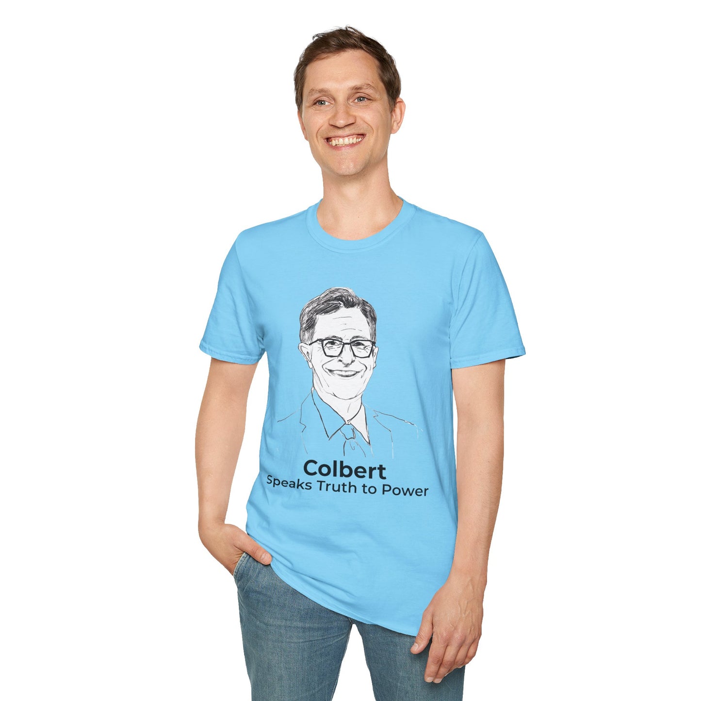 Stephen Colbert Shirt – Comedy Is Not a Crime Political T-Shirt — Sky Blue