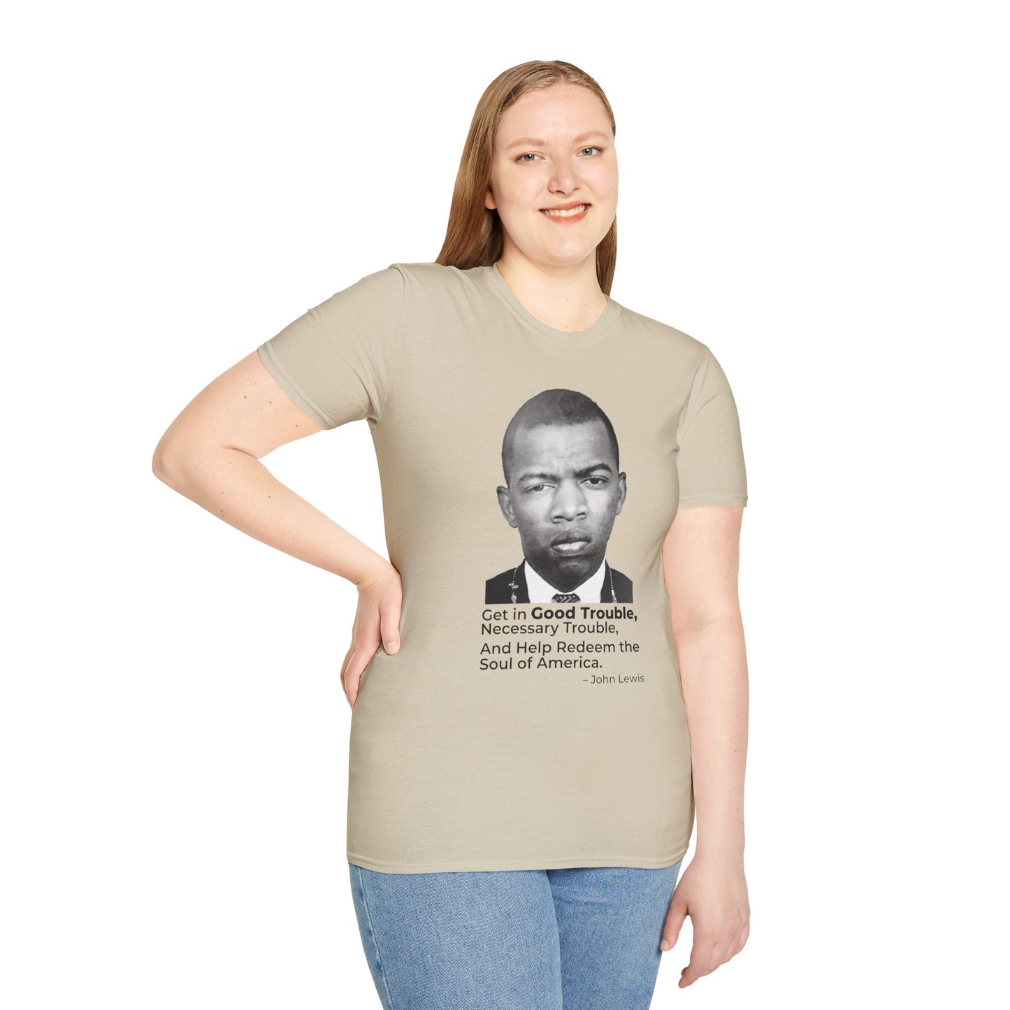 John Lewis Get in Good Trouble Portrait Shirt – Civil Rights Quote Tee – Sand
